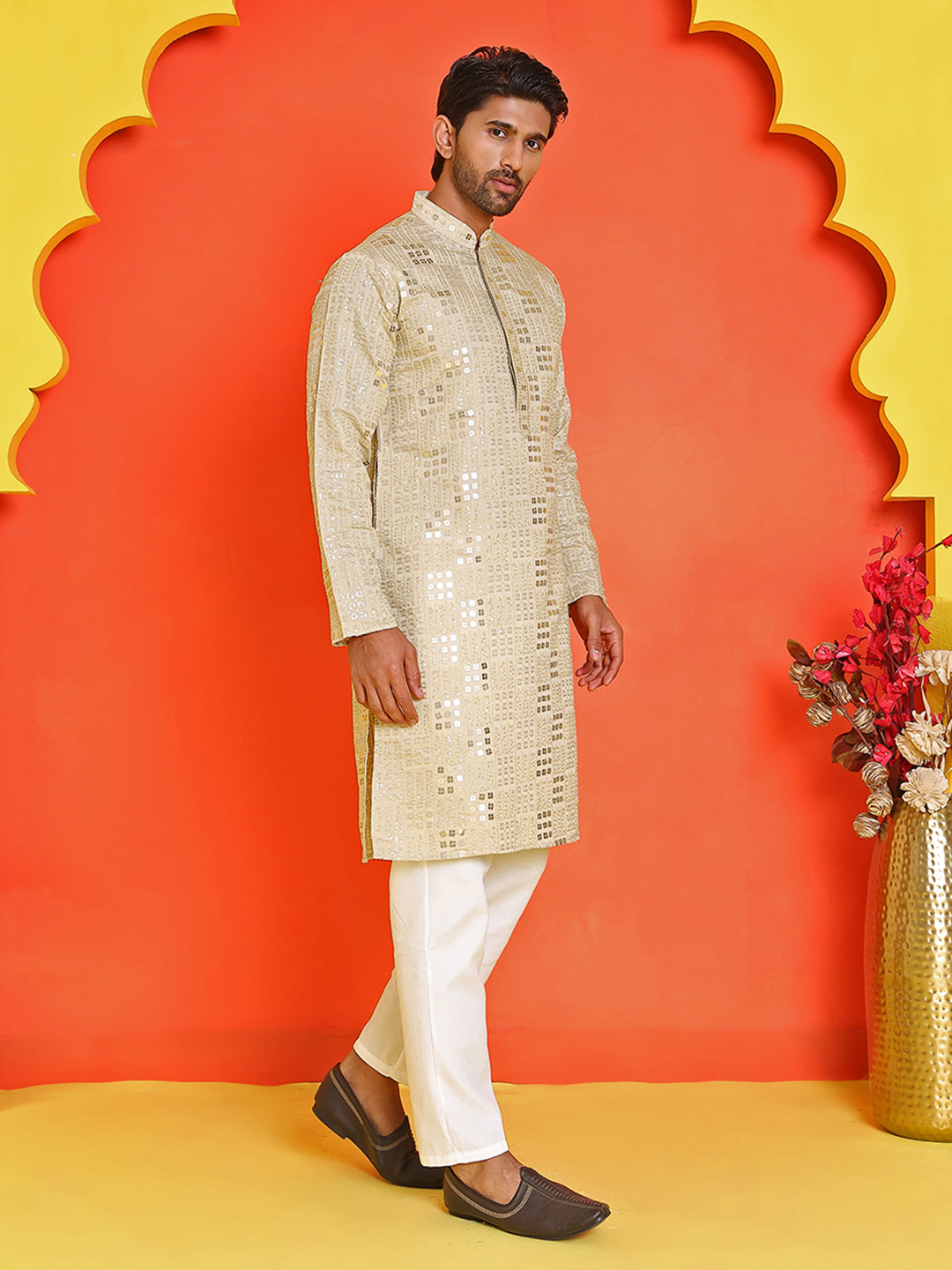 Embroidered & Sequins Kurta Pyjama ( JOKP P 5233 Pista )