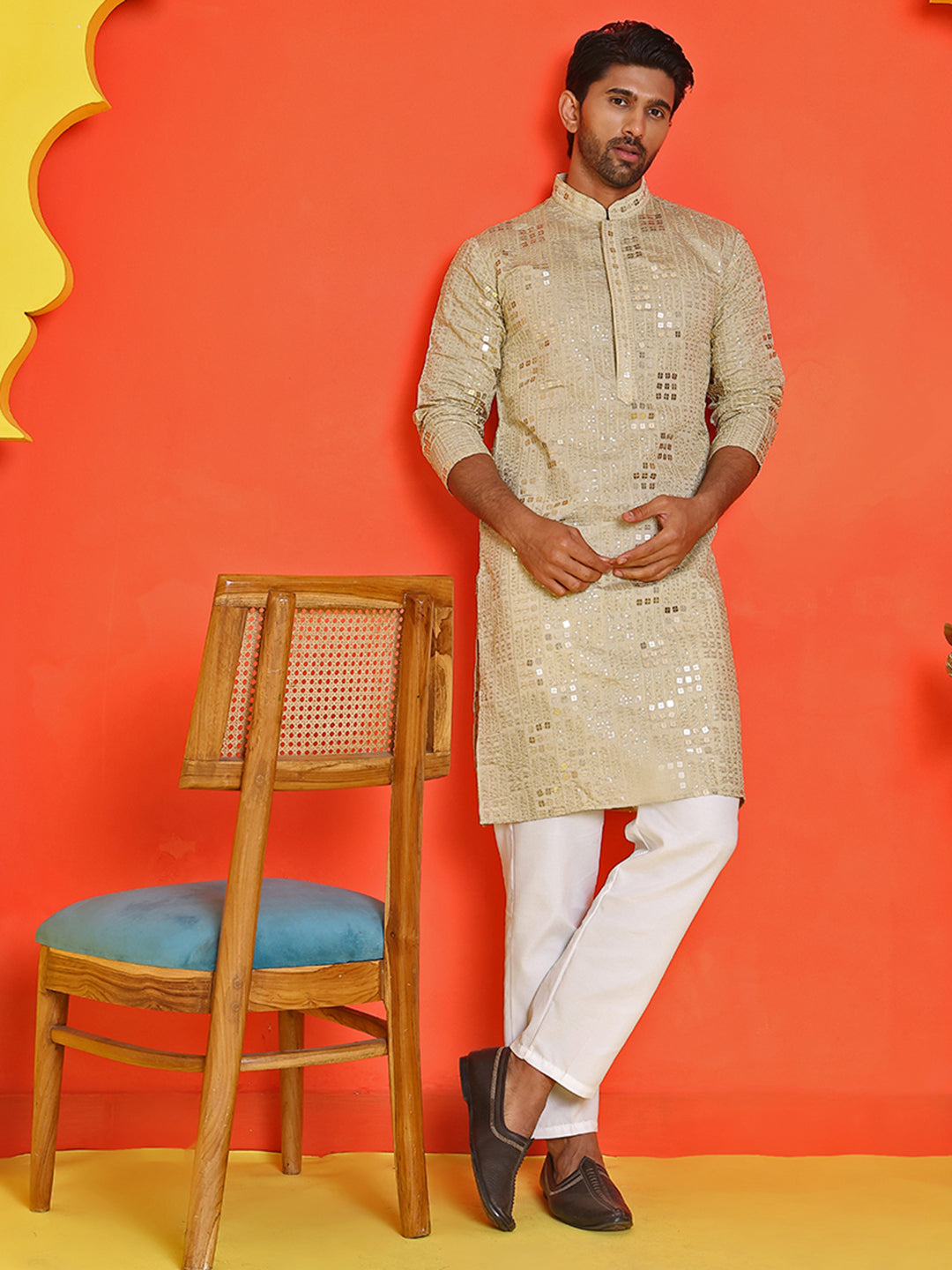 Embroidered & Sequins Kurta Pyjama ( JOKP P 5233 Pista )