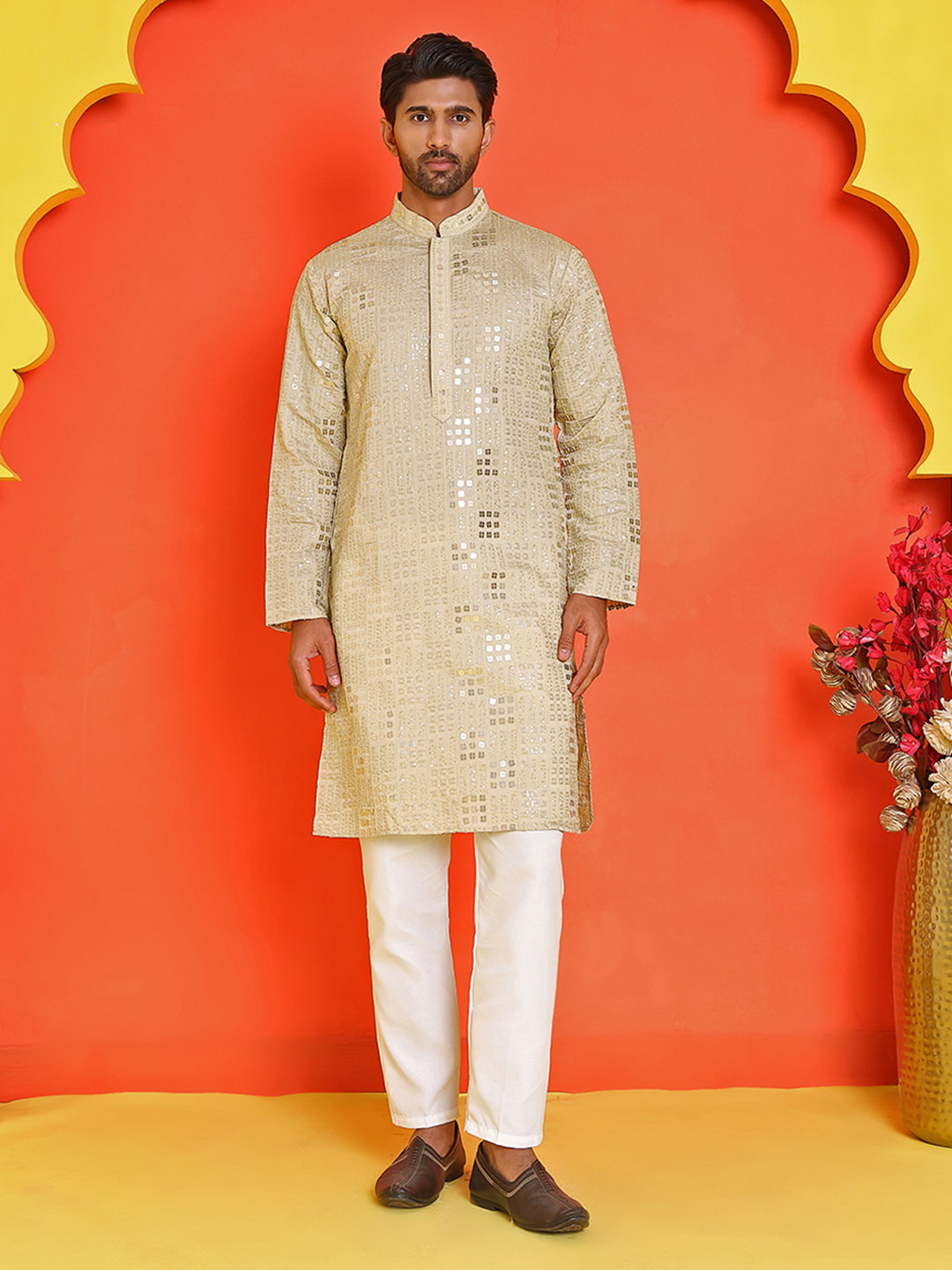 Embroidered & Sequins Kurta Pyjama ( JOKP P 5233 Pista )