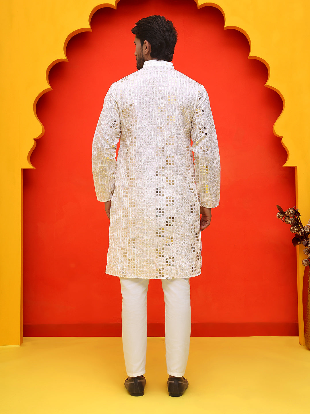 Embroidered & Sequins Kurta Pyjama ( JOKP P 5233 White )