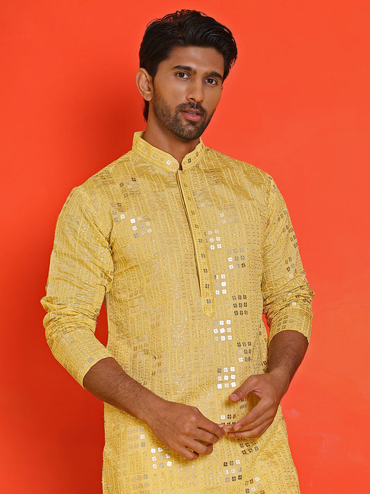 Embroidered & Sequins Kurta Pyjama ( JOKP P 5233 Yellow )