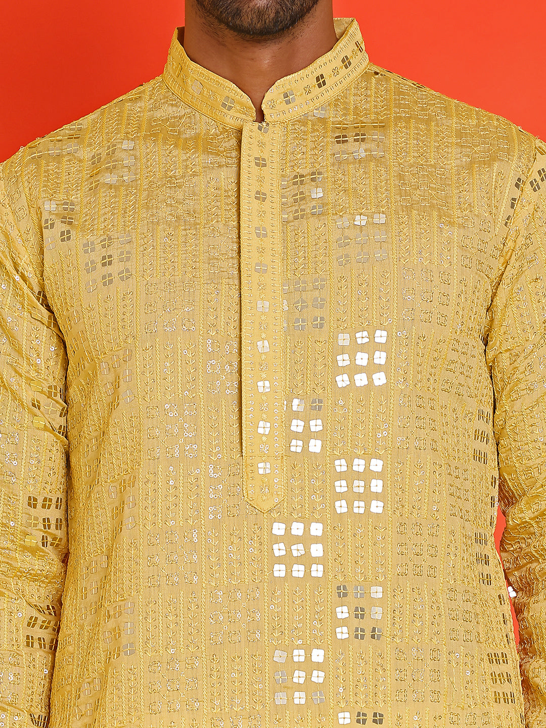 Embroidered & Sequins Kurta Pyjama ( JOKP P 5233 Yellow )
