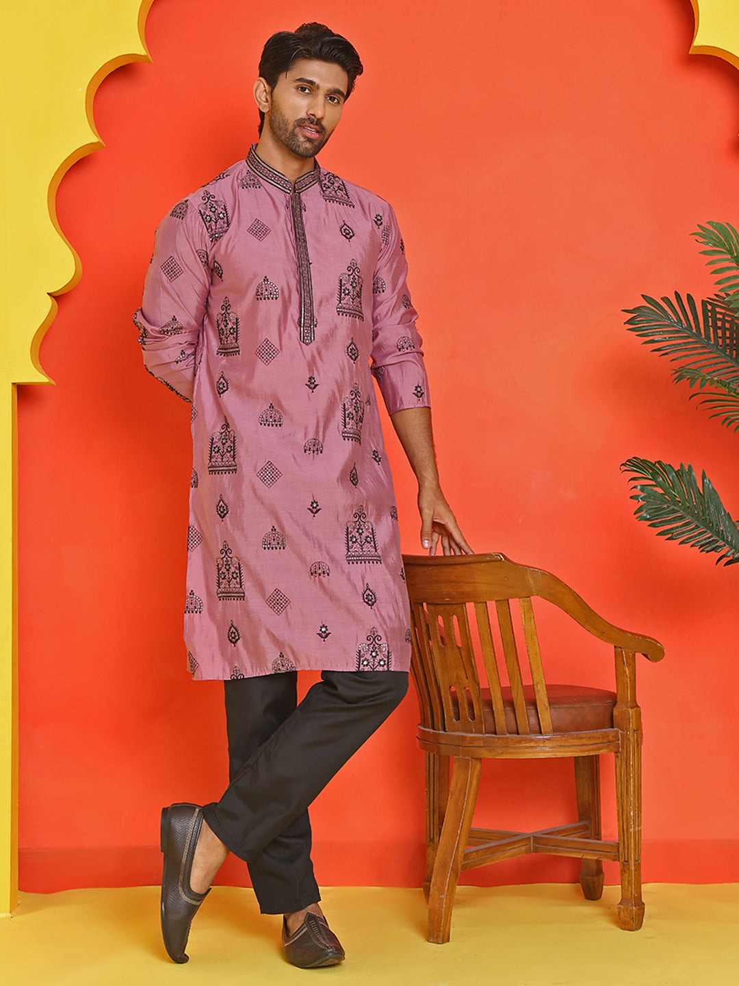 Embroidered Silk Blend Kurta Pyjama Set ( JOKP B-P 5234 Magenta )