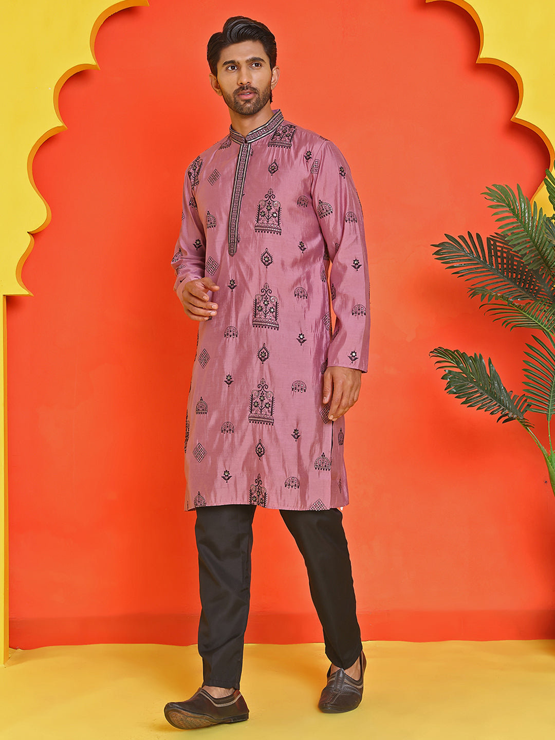 Embroidered Silk Blend Kurta Pyjama Set ( JOKP B-P 5234 Magenta )