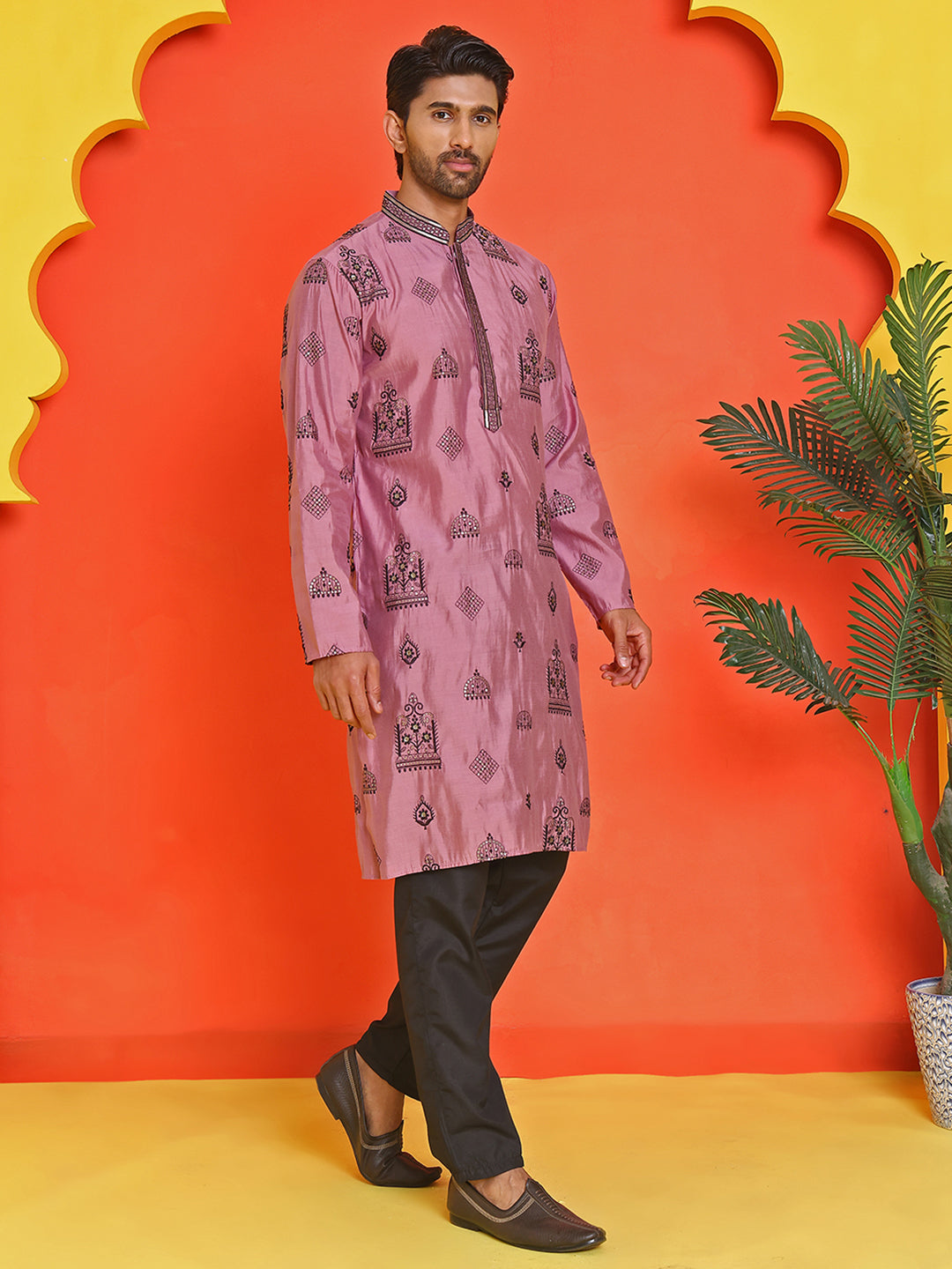 Embroidered Silk Blend Kurta Pyjama Set ( JOKP B-P 5234 Magenta )