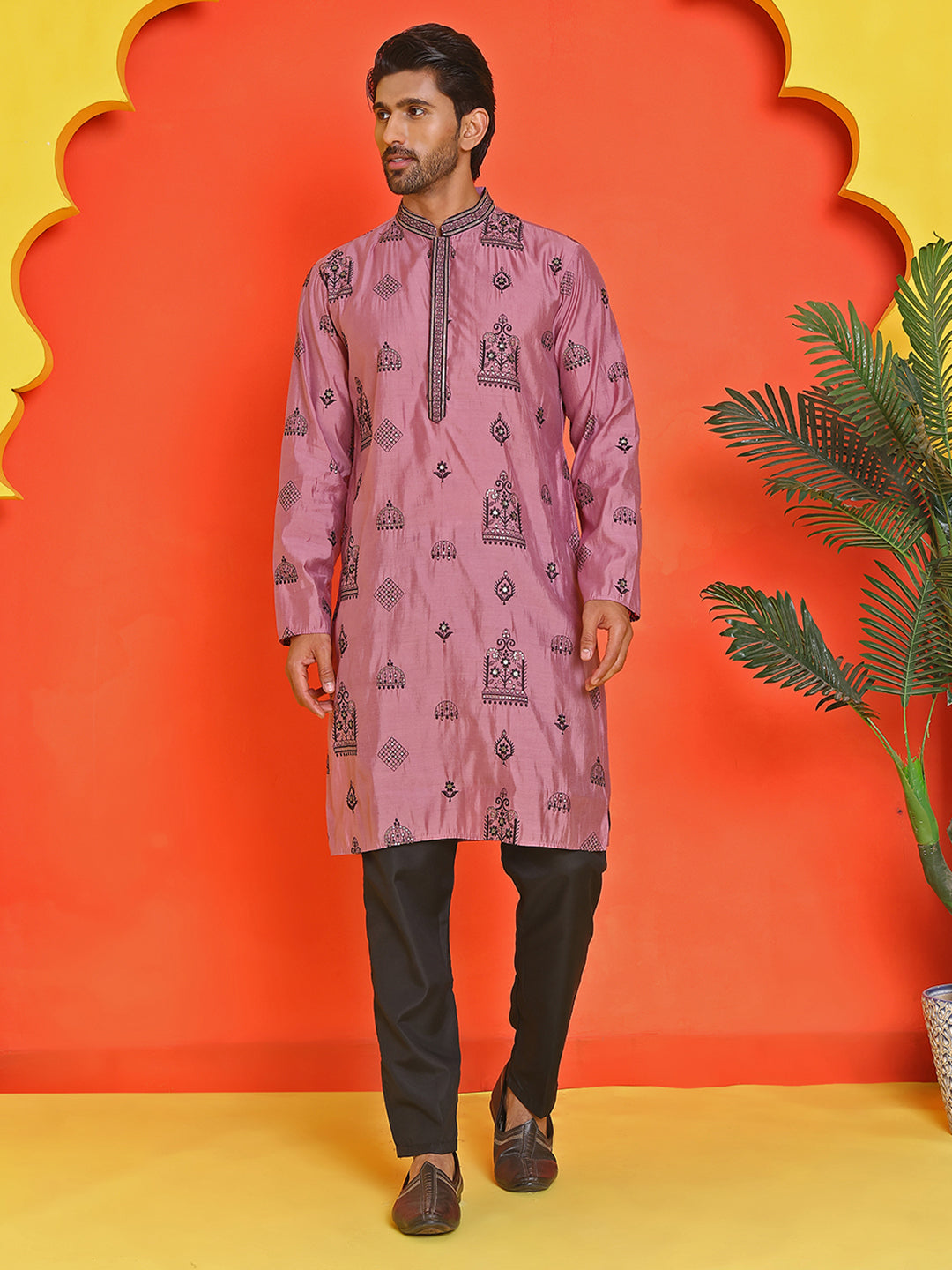 Embroidered Silk Blend Kurta Pyjama Set ( JOKP B-P 5234 Magenta )