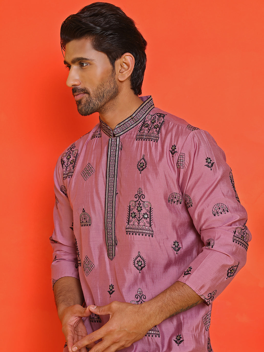 Embroidered Silk Blend Kurta Pyjama Set ( JOKP B-P 5234 Magenta )