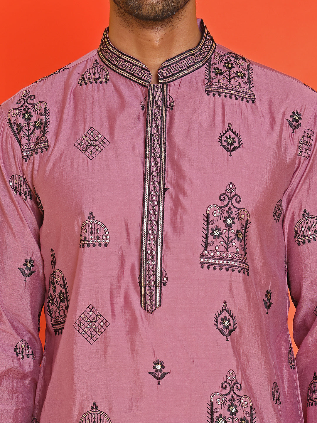 Embroidered Silk Blend Kurta Pyjama Set ( JOKP B-P 5234 Magenta )
