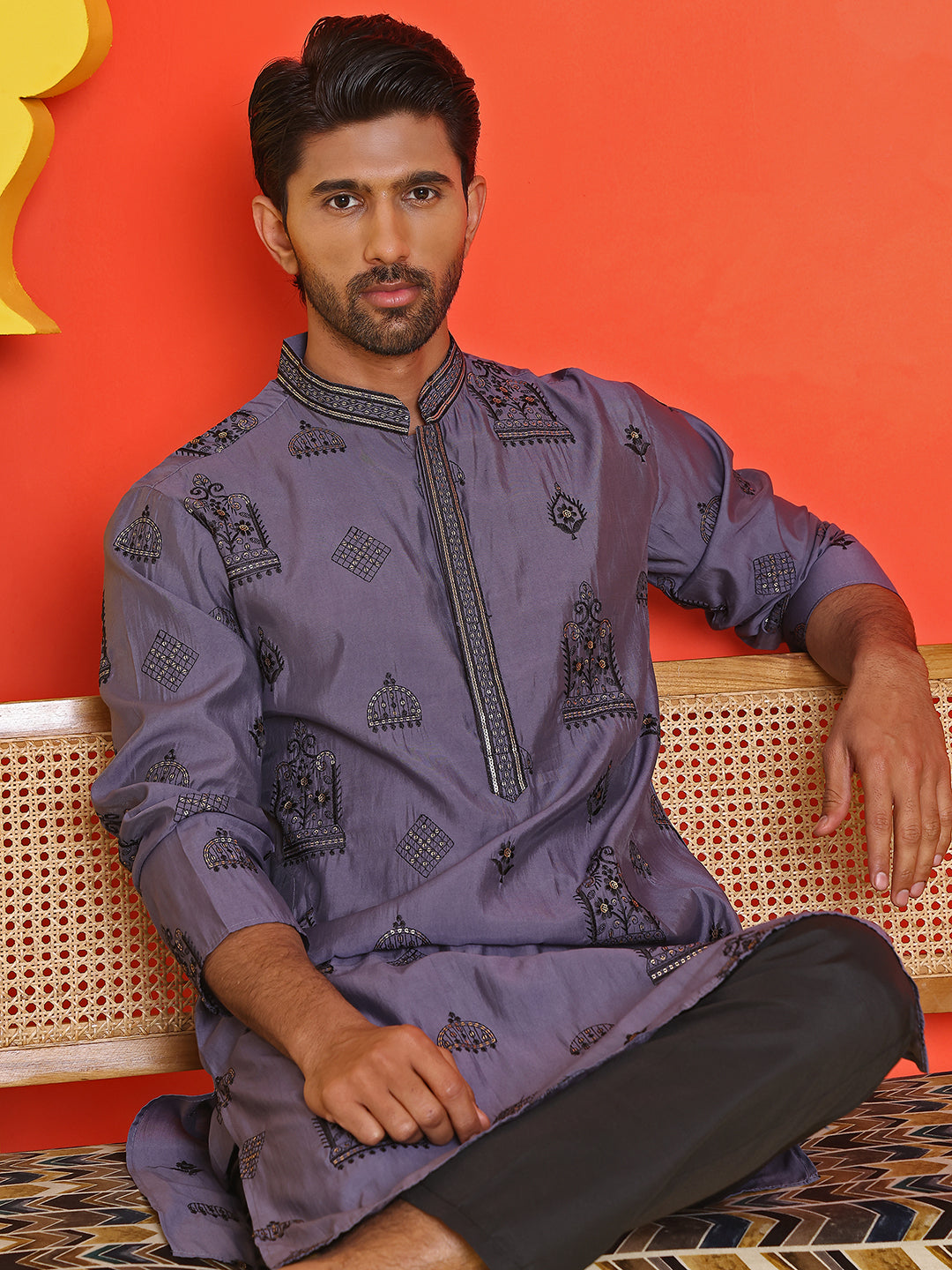 Embroidered Silk Blend Kurta Pyjama Set ( JOKP B-P 5234 Purple )