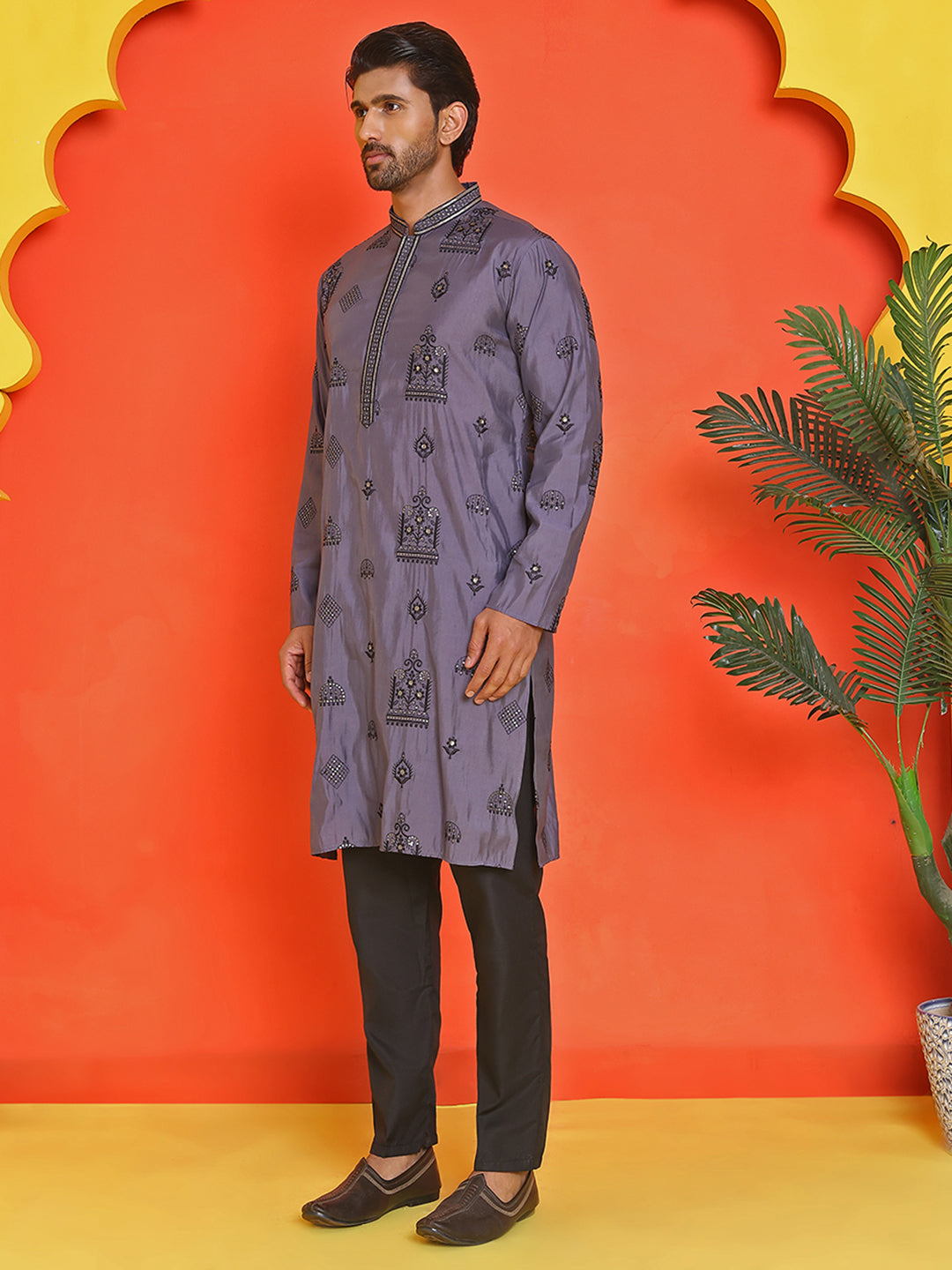 Embroidered Silk Blend Kurta Pyjama Set ( JOKP B-P 5234 Purple )