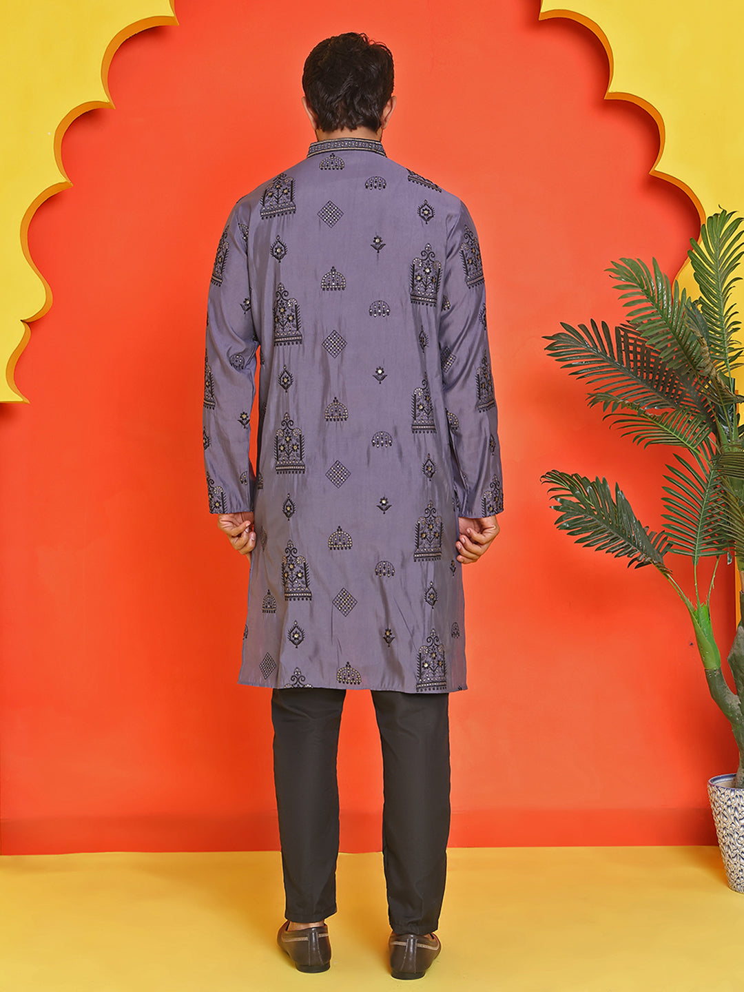 Embroidered Silk Blend Kurta Pyjama Set ( JOKP B-P 5234 Purple )