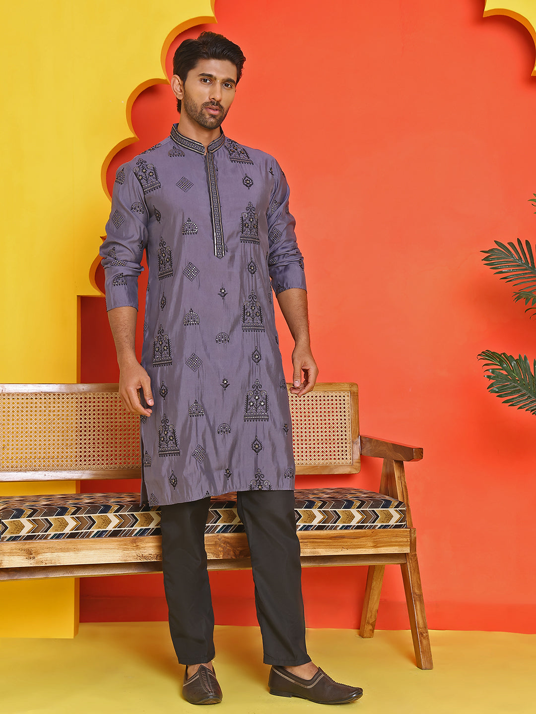 Embroidered Silk Blend Kurta Pyjama Set ( JOKP B-P 5234 Purple )