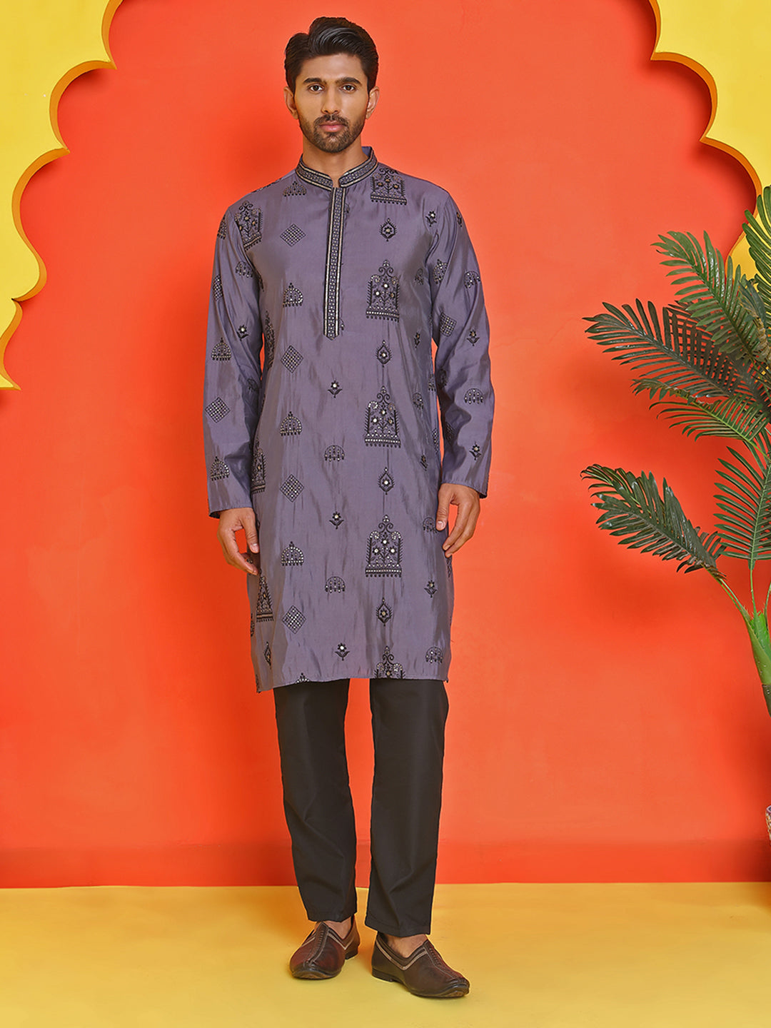 Embroidered Silk Blend Kurta Pyjama Set ( JOKP B-P 5234 Purple )