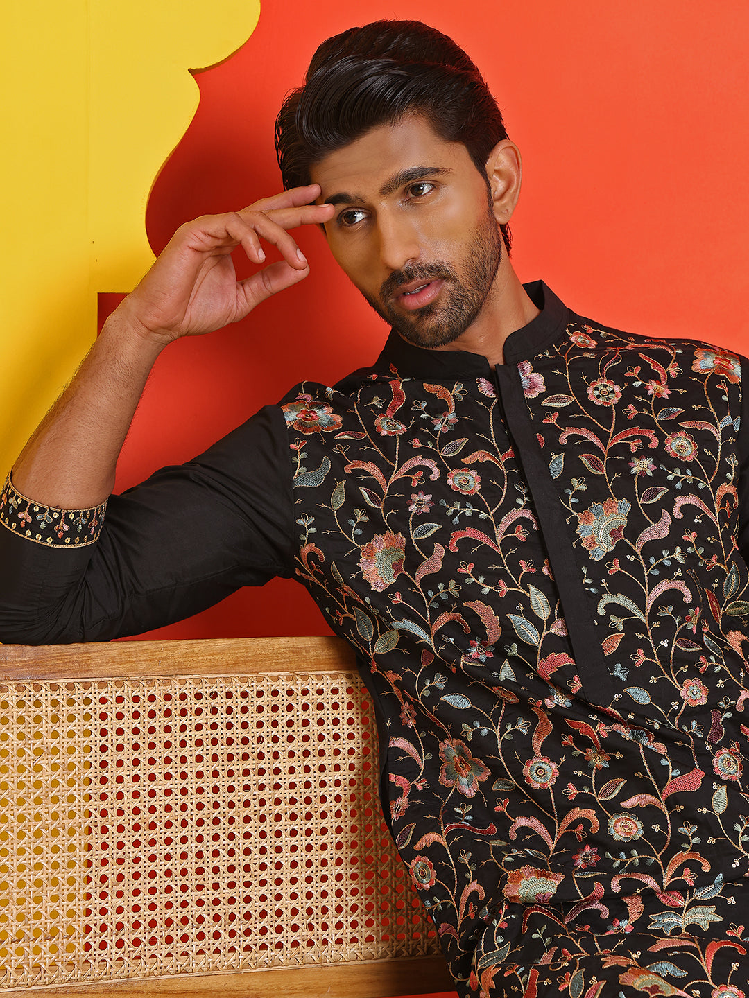 Floral Embroidered Straight Kurta Set ( JOKP B-P 5235 Black )