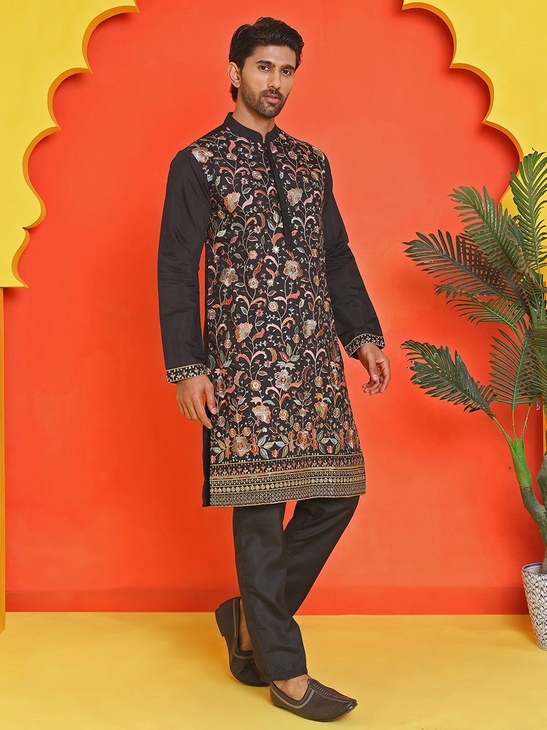 Floral Embroidered Straight Kurta Set ( JOKP B-P 5235 Black )