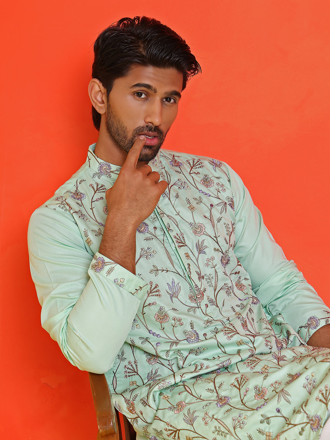 Floral Embroidered Straight Kurta Set ( JOKP P 5236 Sky )