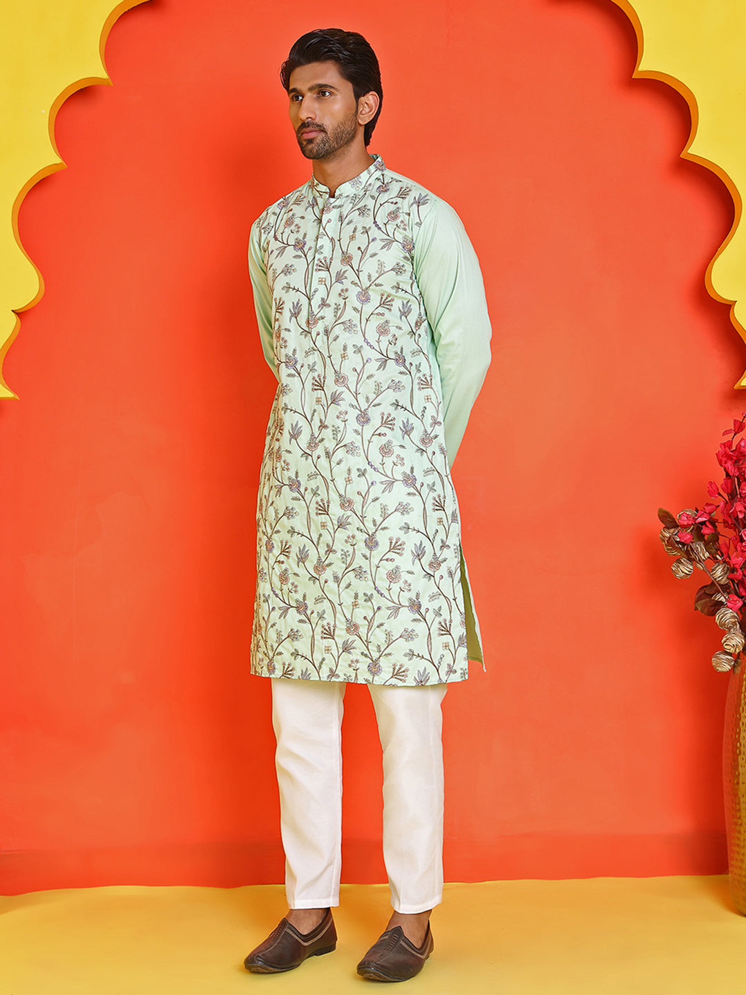 Floral Embroidered Straight Kurta Set ( JOKP P 5236 Sky )