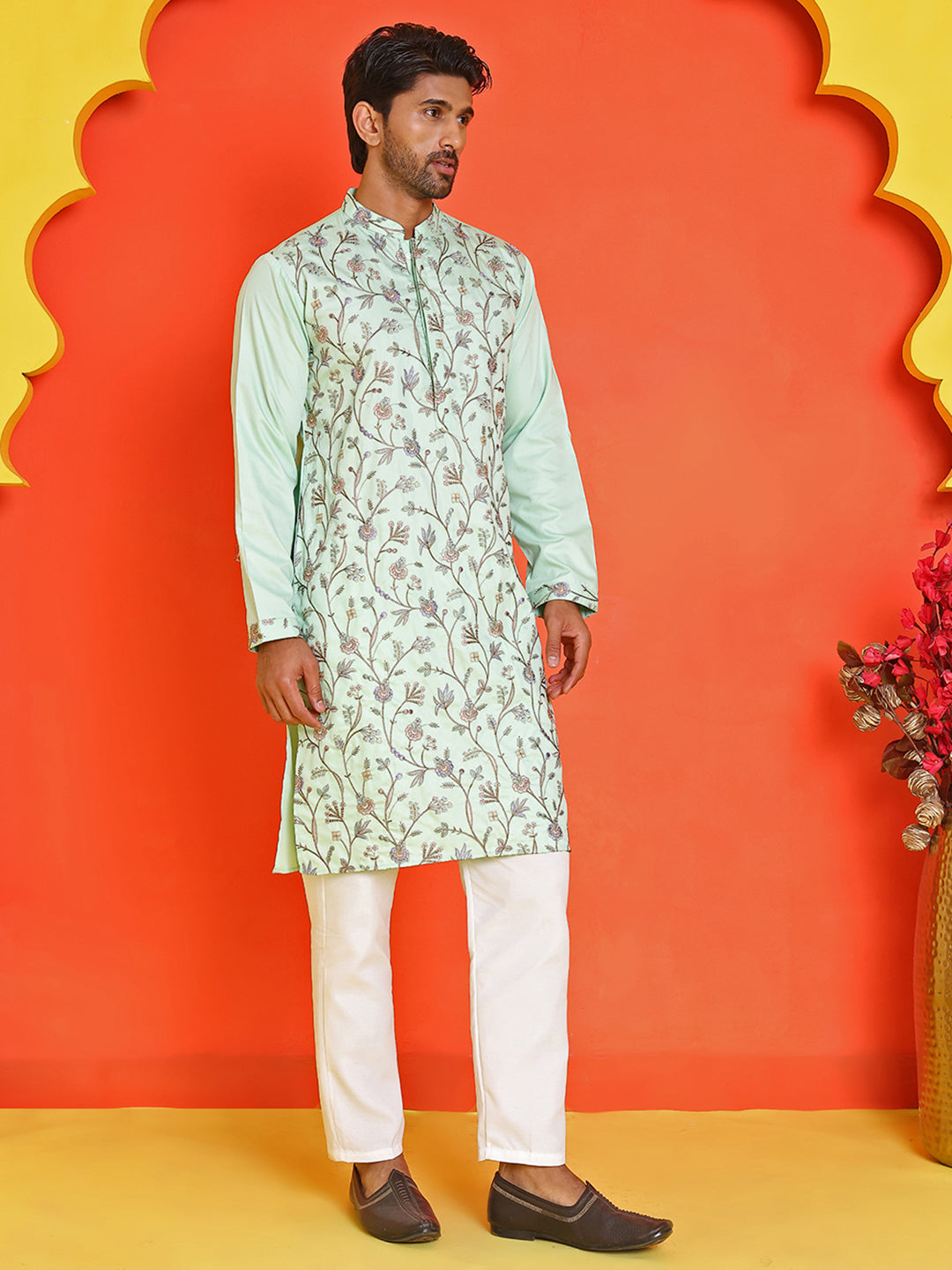 Floral Embroidered Straight Kurta Set ( JOKP P 5236 Sky )