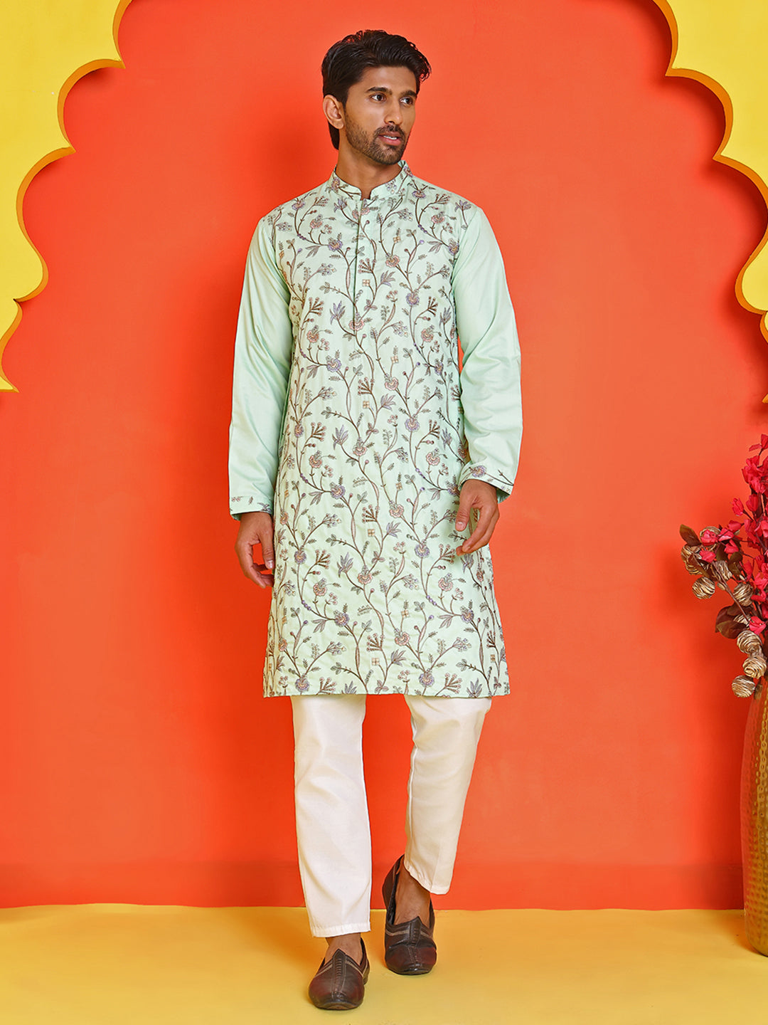 Floral Embroidered Straight Kurta Set ( JOKP P 5236 Sky )