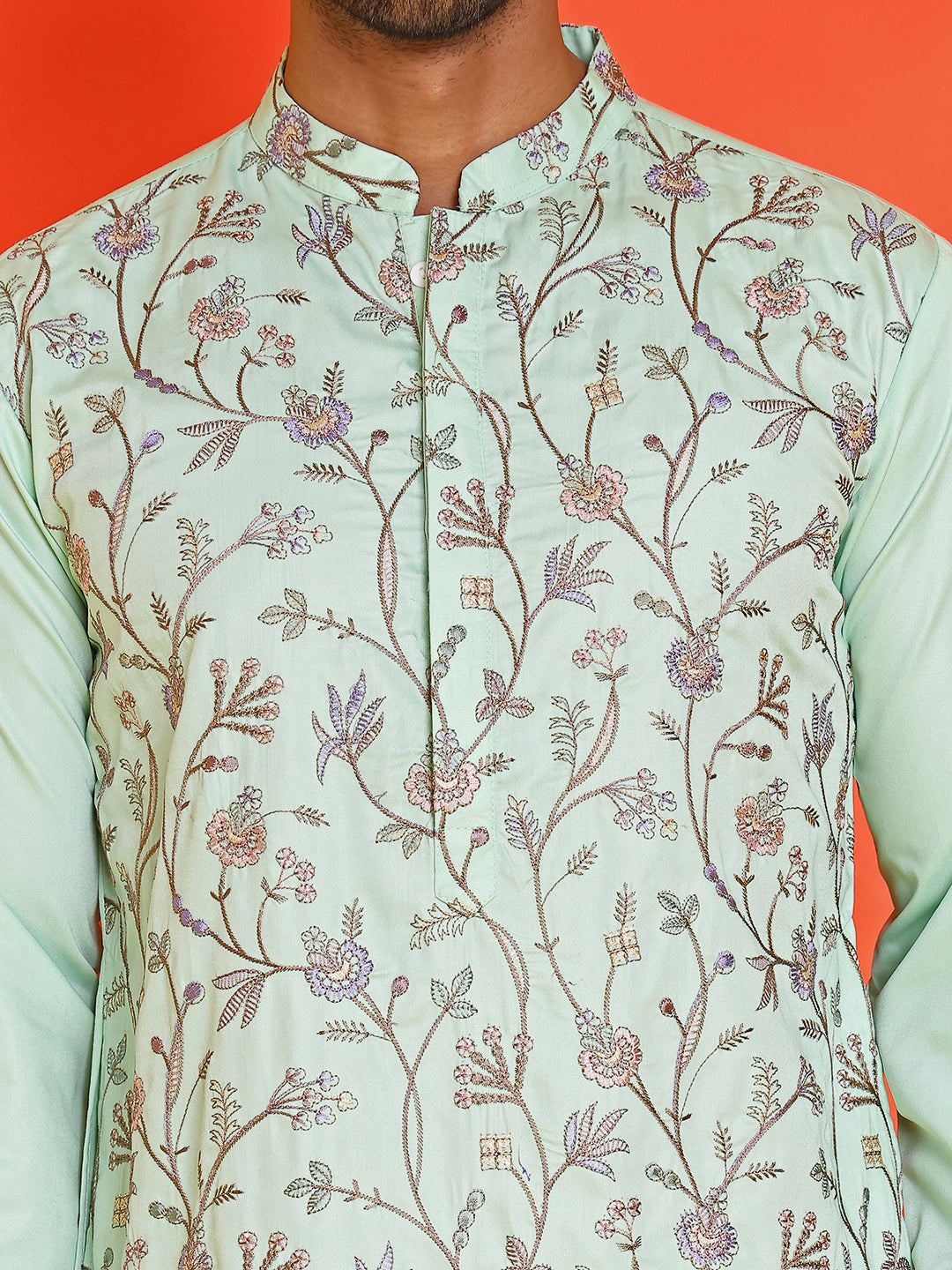 Floral Embroidered Straight Kurta Set ( JOKP P 5236 Sky )