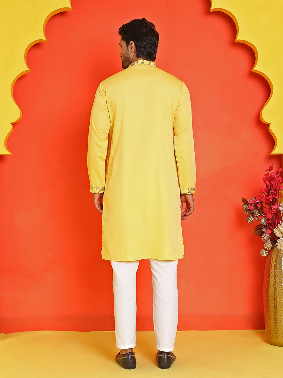Floral Embroidered Straight Kurta Set ( JOKP P 5236 Yellow )