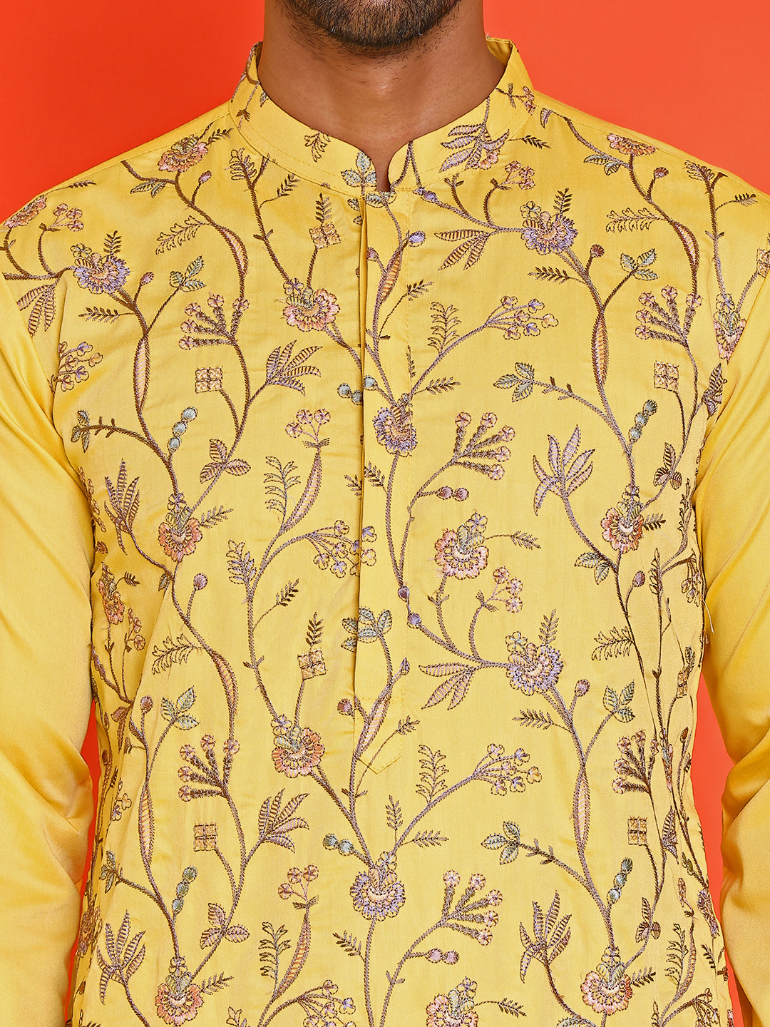 Floral Embroidered Straight Kurta Set ( JOKP P 5236 Yellow )
