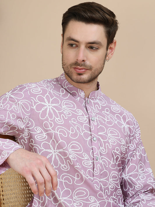 Floral Printed Kurta Pyjama for Men ( JOKP P 5237 Magenta )