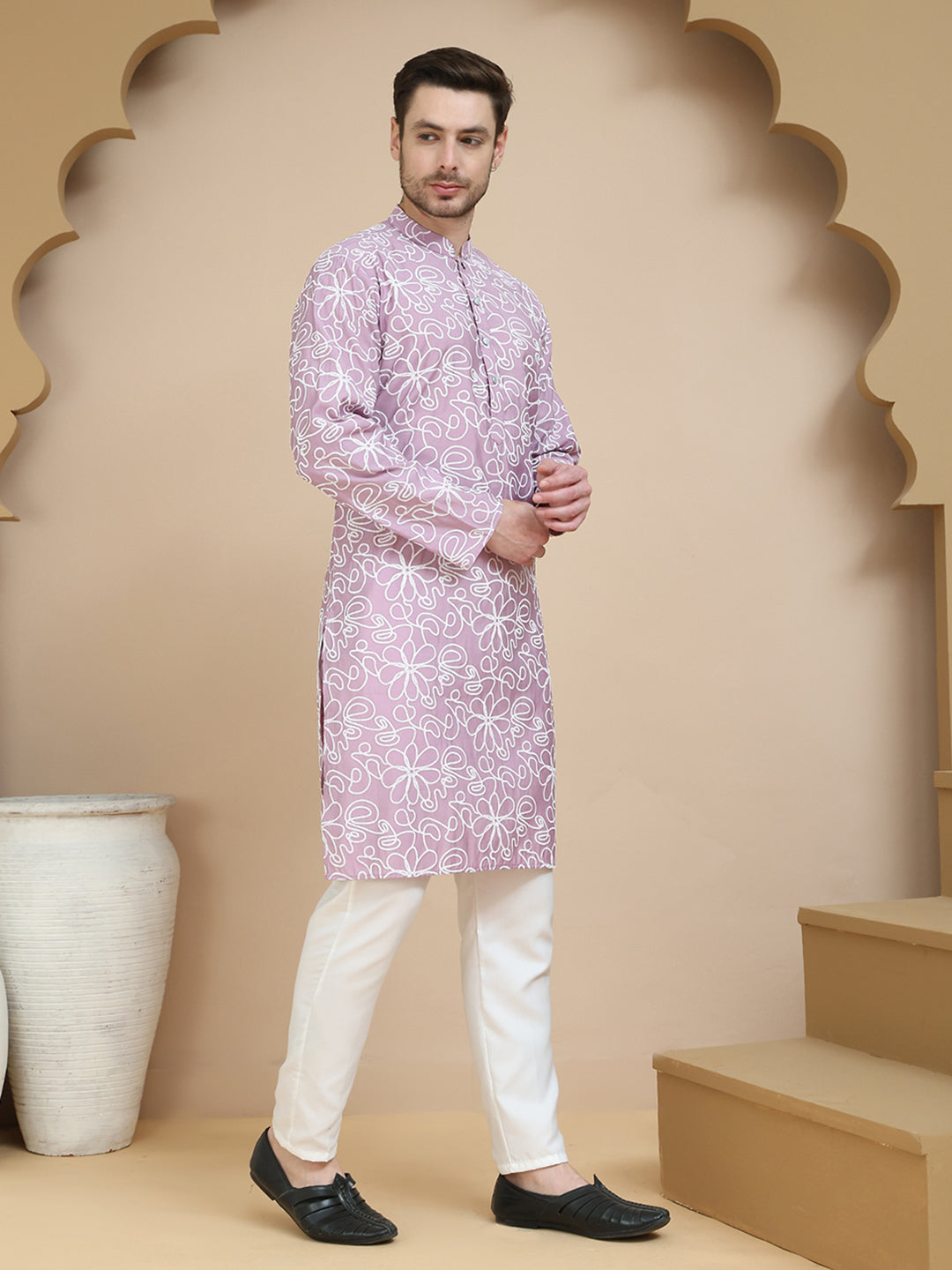Floral Printed Kurta Pyjama for Men ( JOKP P 5237 Magenta )