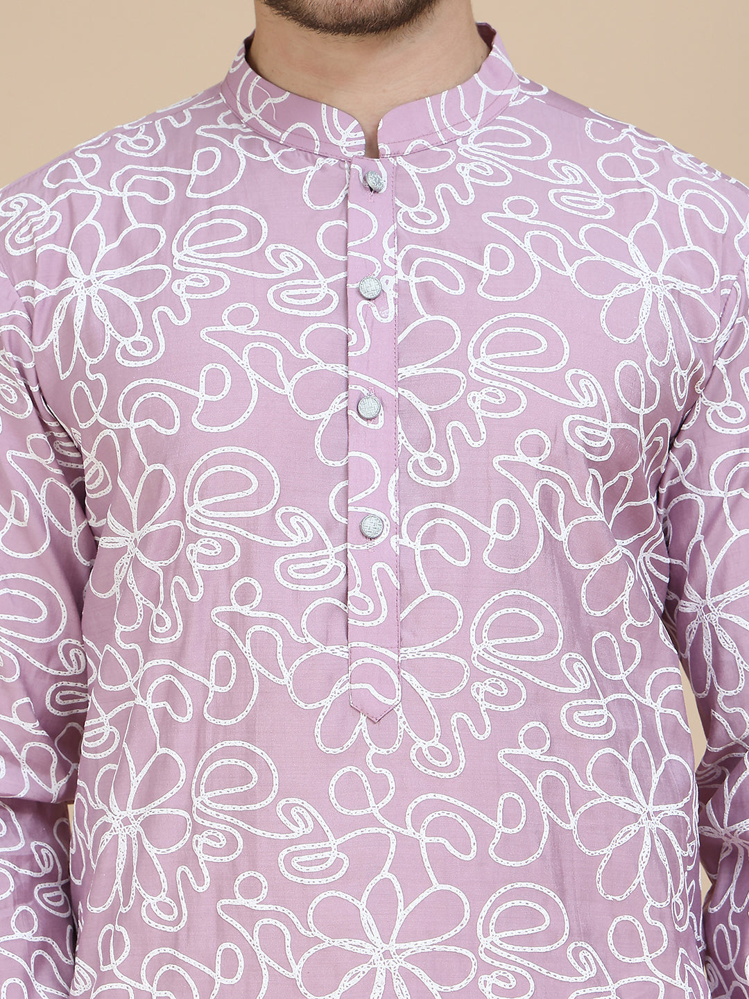 Floral Printed Kurta Pyjama for Men ( JOKP P 5237 Magenta )