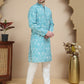 Floral Printed Kurta Pyjama for Men ( JOKP P 5237 Sky )
