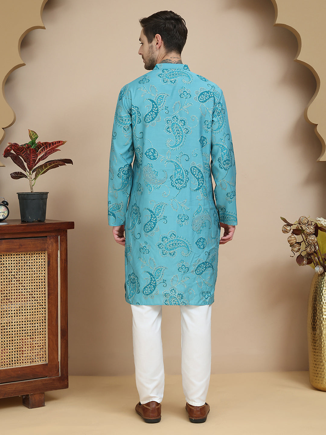 Stylish Blue Kurta Set with Artistic Teal Paisley Print ( JOKP P 5242 Blue )