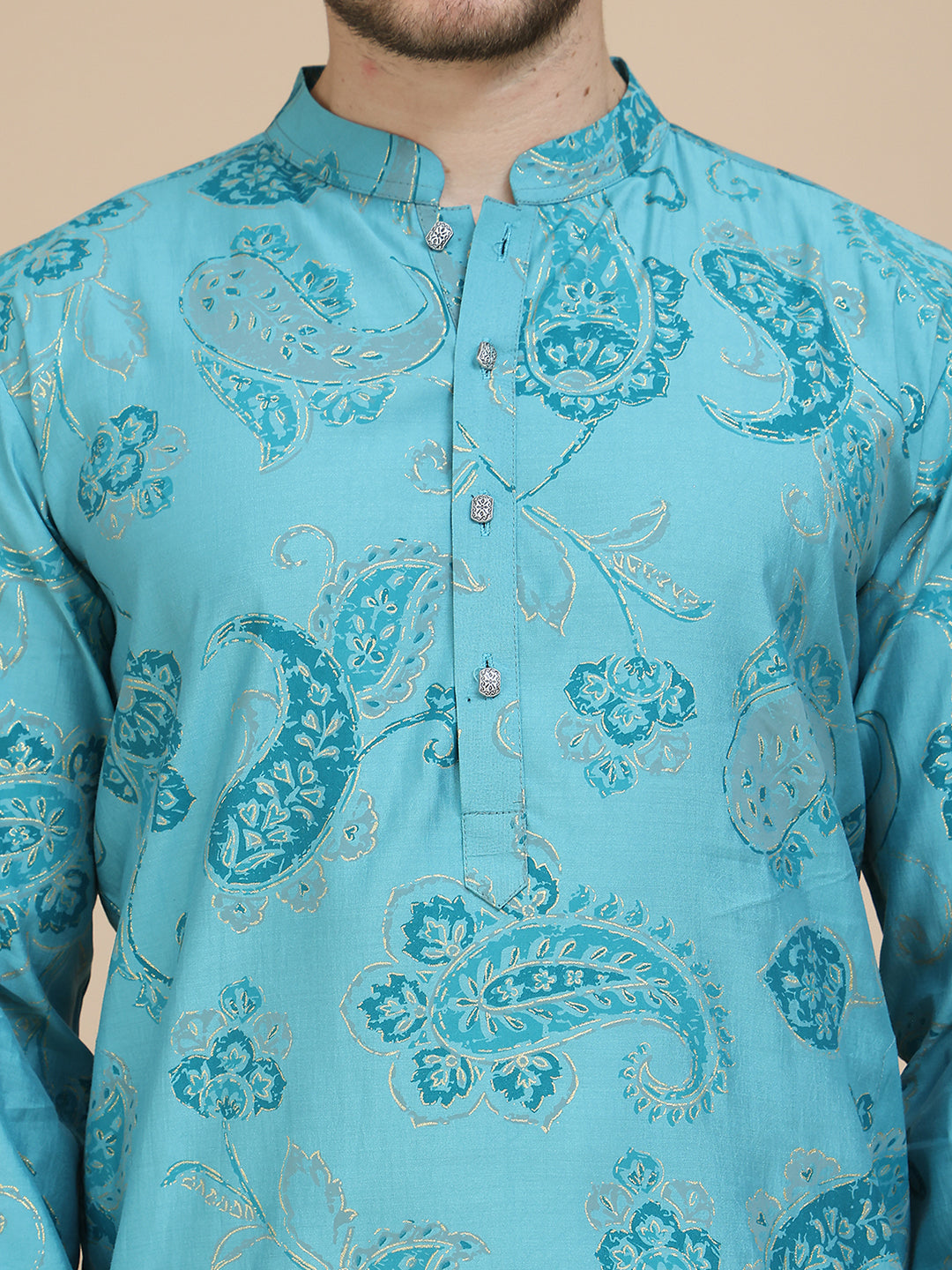 Stylish Blue Kurta Set with Artistic Teal Paisley Print ( JOKP P 5242 Blue )