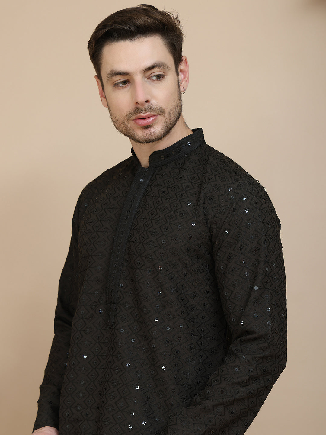 Embroidered Cotton Kurta With Pyjama for Men ( JOKP P 5244 Black )
