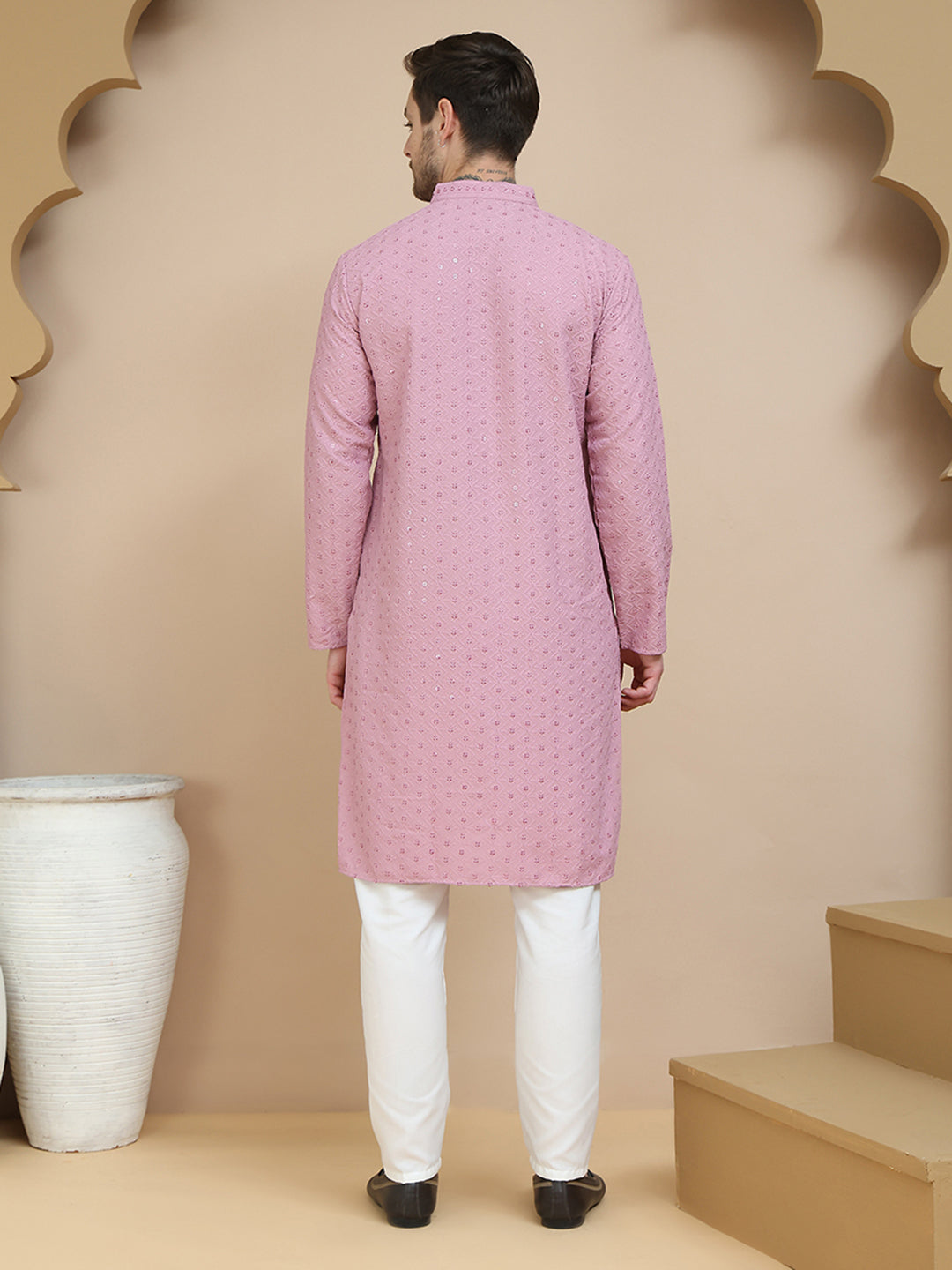 Embroidered Cotton Kurta With Pyjama for Men ( JOKP P 5244 Magenta )