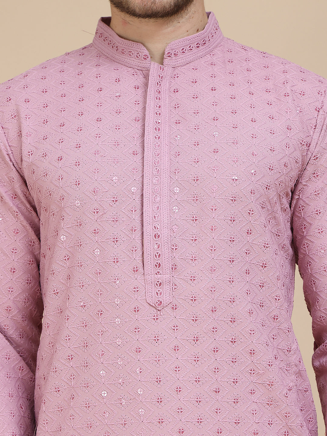 Embroidered Cotton Kurta With Pyjama for Men ( JOKP P 5244 Magenta )