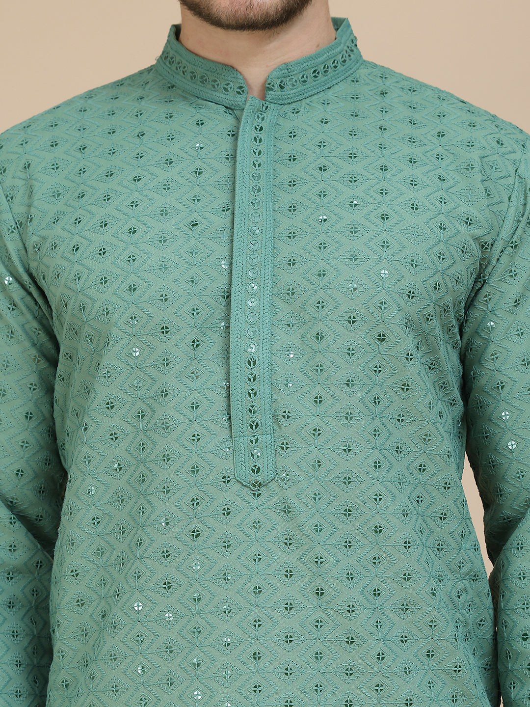 Embroidered Cotton Kurta With Pyjama for Men ( JOKP P 5244 Green )
