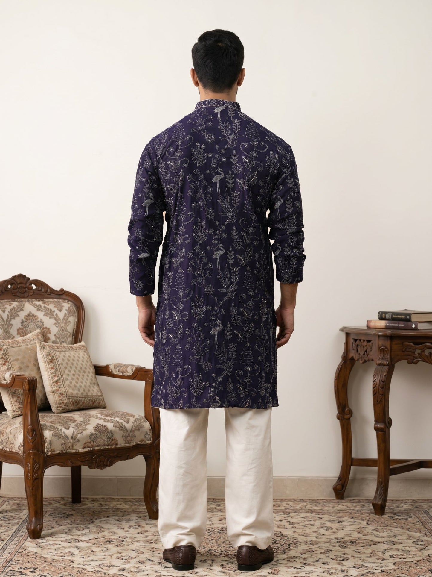 Embroidered Silk Blend Kurta with Korean Pants