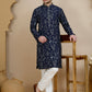 Embroidered Silk Blend Kurta Set for Men ( JOKP P 5246 Navy )