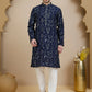Embroidered Silk Blend Kurta Set for Men ( JOKP P 5246 Navy )