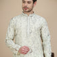 Embroidered Silk Blend Kurta Set for Men ( JOKP P 5246 White )