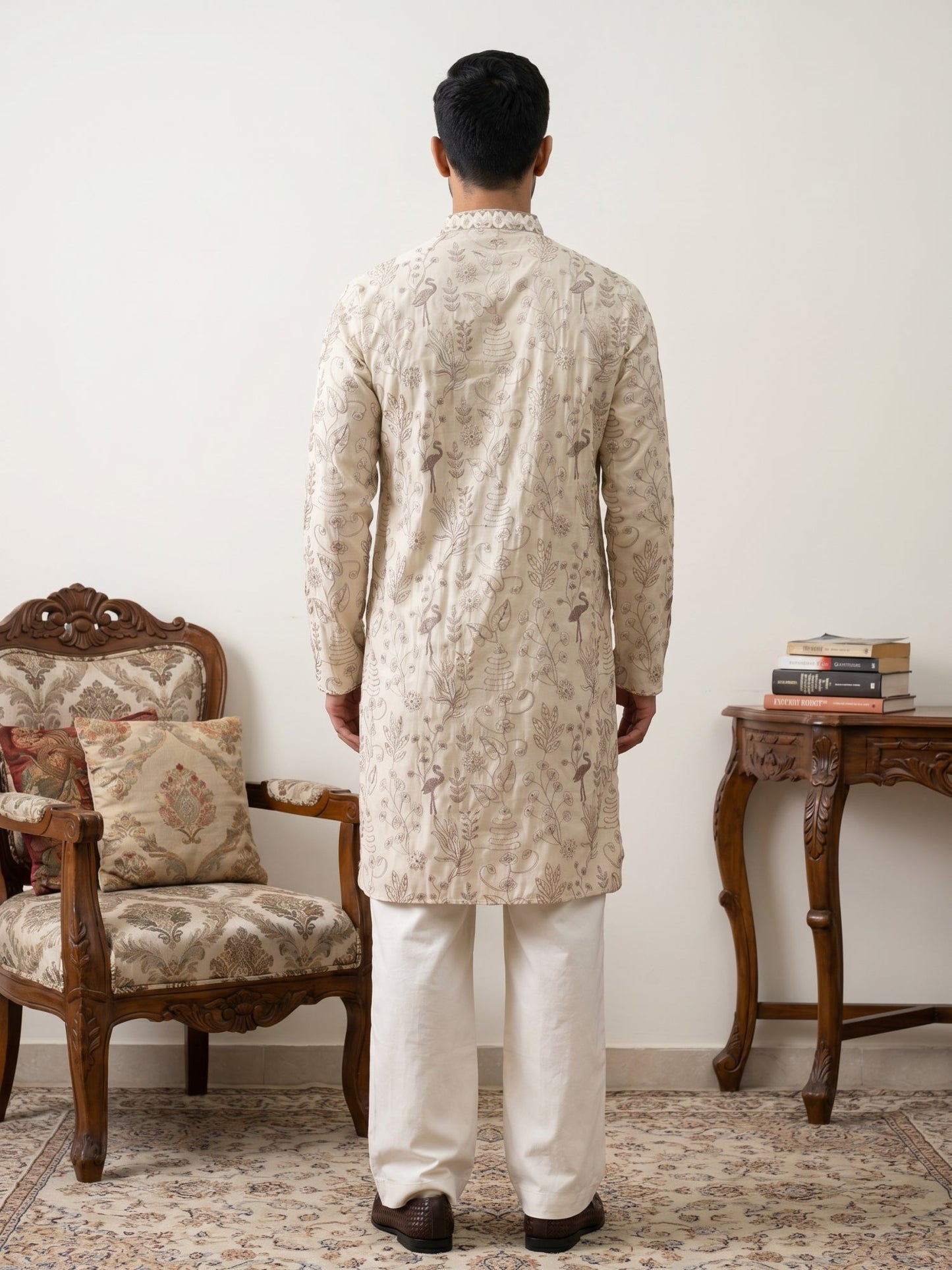 Embroidered Silk Blend Kurta with Korean Pants