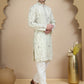 Embroidered Silk Blend Kurta Set for Men ( JOKP P 5246 White )