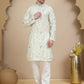 Embroidered Silk Blend Kurta Set for Men ( JOKP P 5246 White )