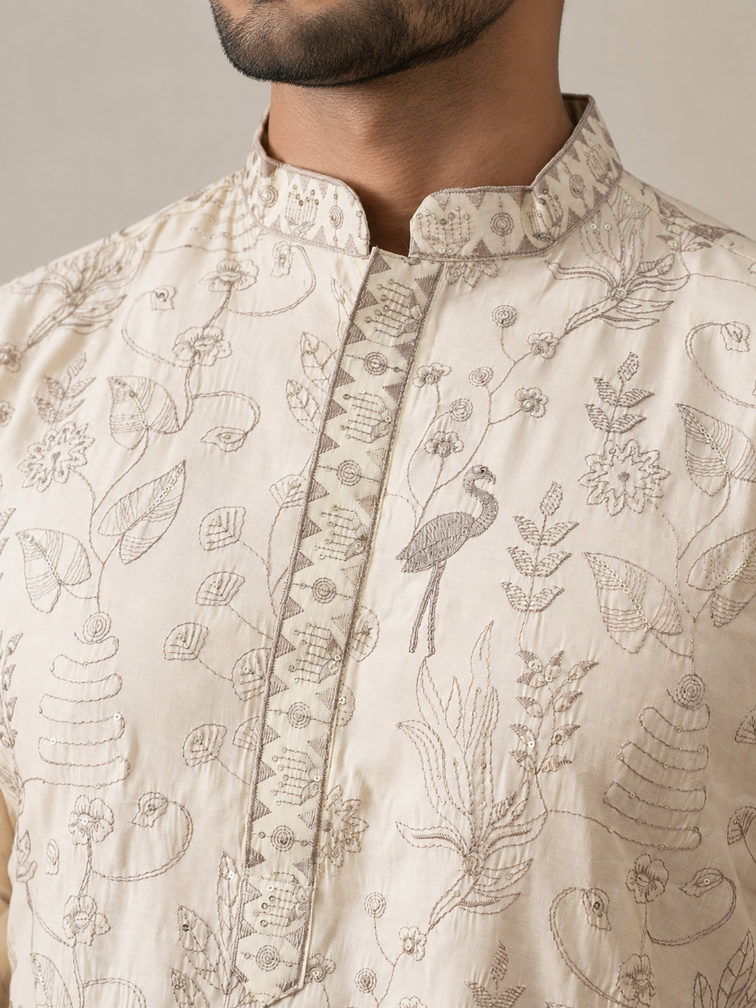 Embroidered Silk Blend Kurta with Korean Pants