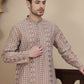 Geometric Print Silk Blend Straight Kurta Set for Men ( JOKP P 5250 Brown )