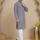 Geometric Print Silk Blend Straight Kurta Set for Men ( JOKP P 5250 Purple )