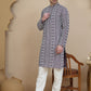 Geometric Print Silk Blend Straight Kurta Set for Men ( JOKP P 5250 Purple )