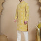 Geometric Print Silk Blend Straight Kurta Set for Men ( JOKP P 5250 Yellow )