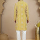 Geometric Print Silk Blend Straight Kurta Set for Men ( JOKP P 5250 Yellow )