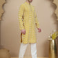 Geometric Print Silk Blend Straight Kurta Set for Men ( JOKP P 5250 Yellow )